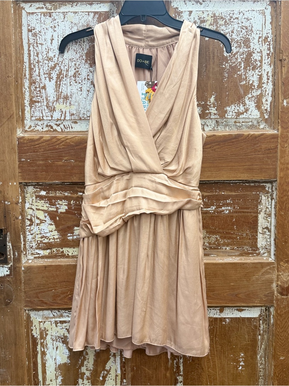 DO+BE Nude Draped V-Neck Sleeveless Mini Dress
